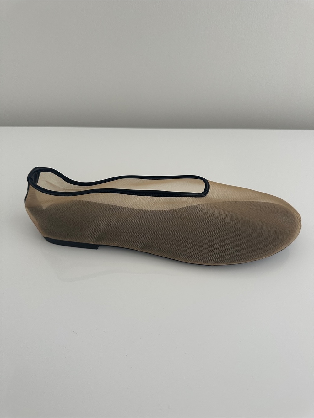 Neutral Mesh Ballet Flat with Black Trim